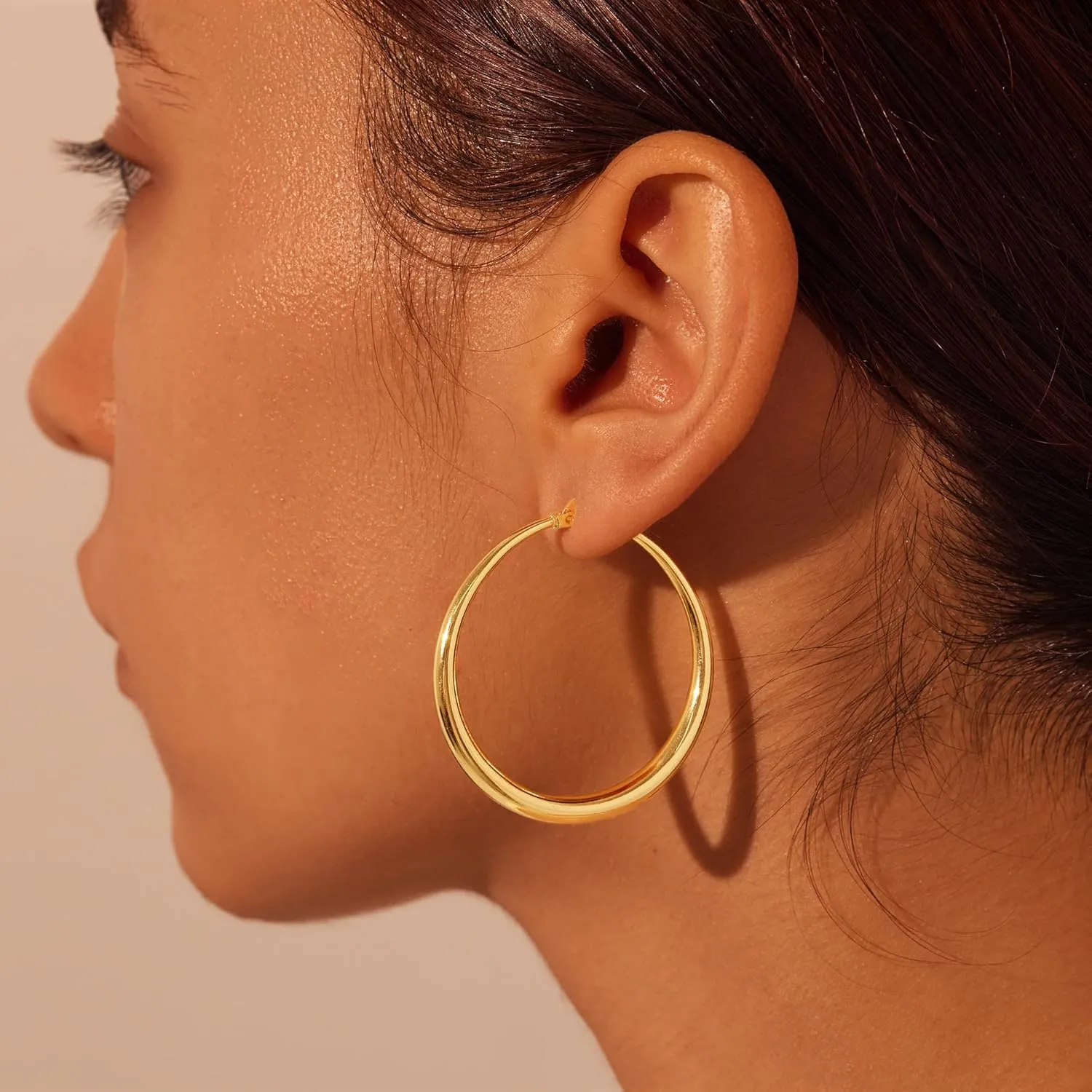 Lightweight Large Gold Hoop Earrings for Women Trendy Dainty 14K Real Gold Plated Big Earrings for Women Thick Gold Hoops for Jewelry Gifts 30mm/40mm/50mm