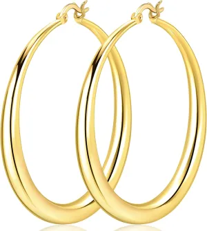 Lightweight Large Gold Hoop Earrings for Women Trendy Dainty 14K Real Gold Plated Big Earrings for Women Thick Gold Hoops for Jewelry Gifts 30mm/40mm/50mm