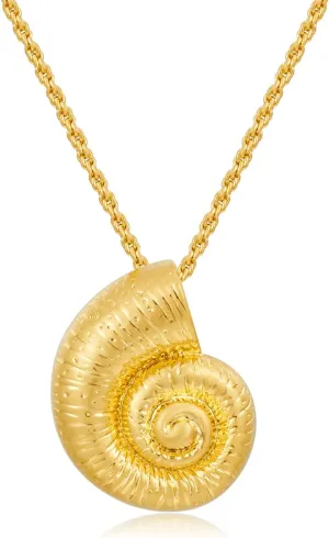LILIE&WHITE Gold Pendant Necklace for Women - Conch Chain With Starfish and Black Leather - Ocean Chains Necklace