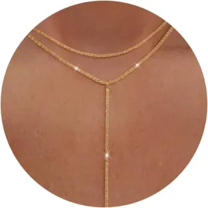 Long Gold Necklace for Women- Dainty 14k Gold Plated Lariat Necklace Layered Drop Simple Y-Shaped Chain Stack Wedding Necklace Trendy Jewelry Gift