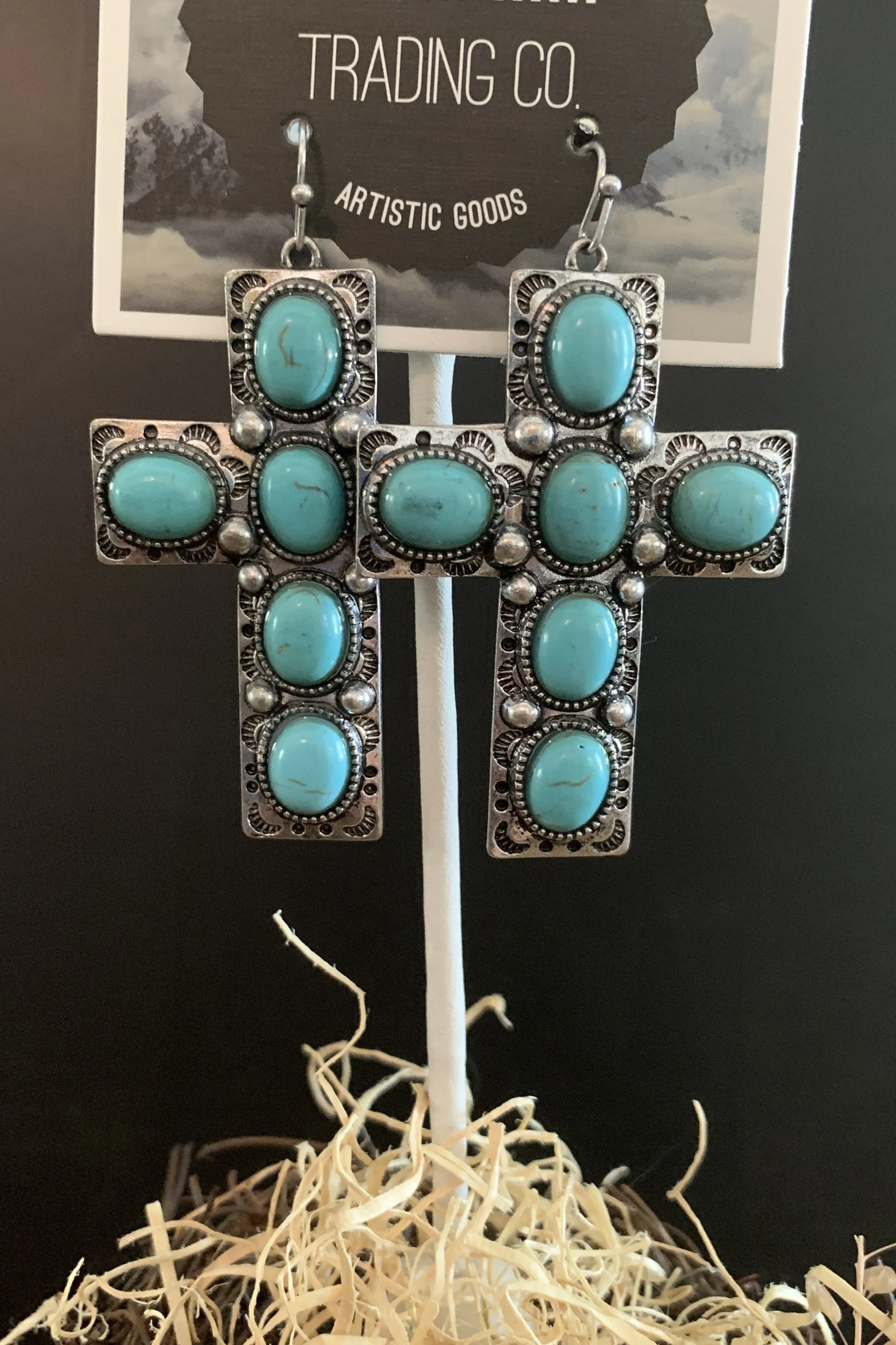 Lost And Found Large Silver And Turquoise Cross Earring