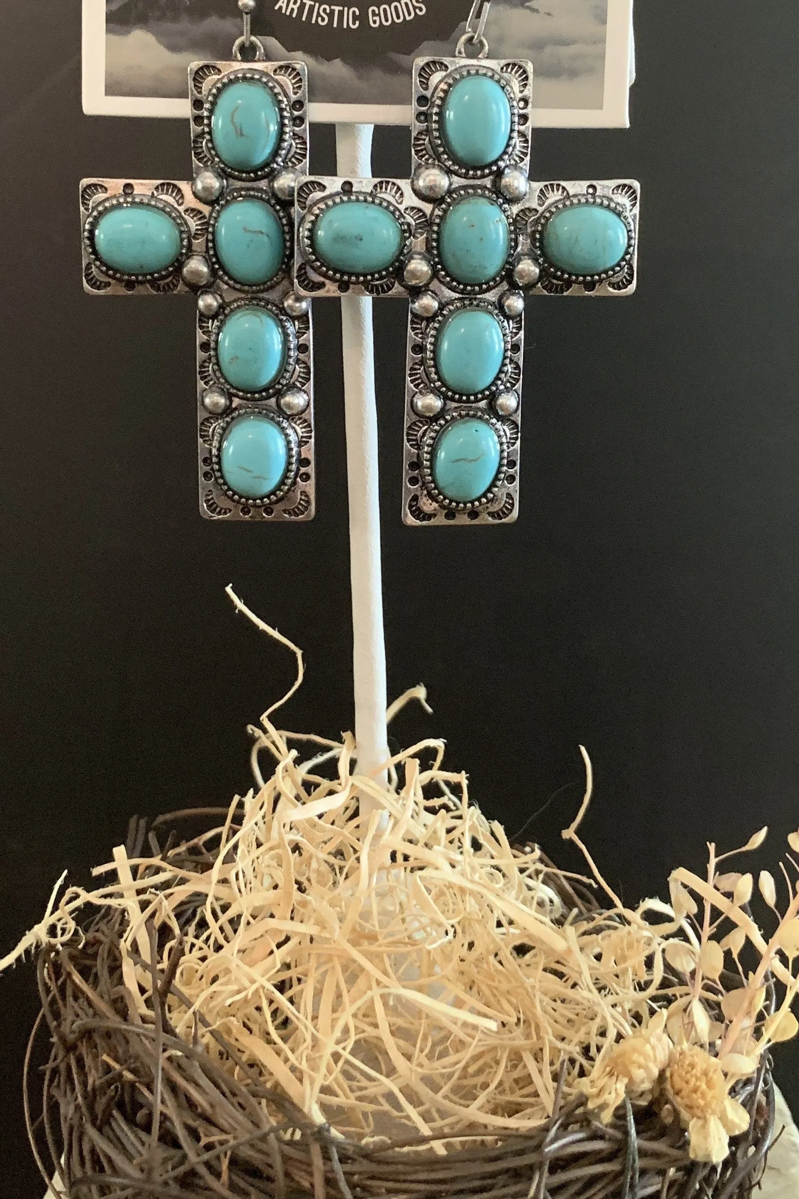 Lost And Found Large Silver And Turquoise Cross Earring
