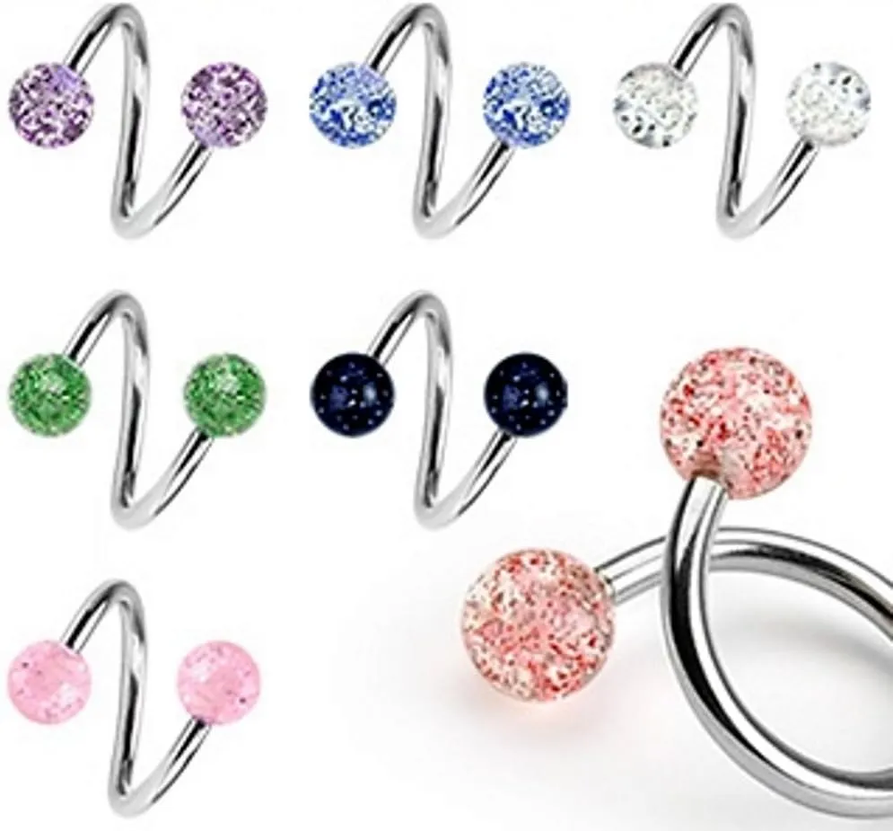 Lot of 7 Ultra Sparkle Spiral Twister Belly Navel Body Jewelry Piercing Bar Ring 14g