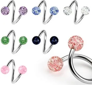 Lot of 7 Ultra Sparkle Spiral Twister Belly Navel Body Jewelry Piercing Bar Ring 14g