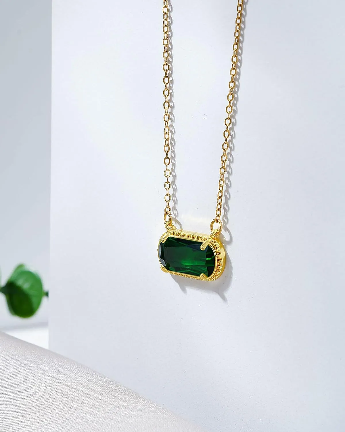Lourny Gemstone Birthstone Pendant Layered Necklace for Women Trendy, 18K Gold Plated Paperclip Chain Preppy Choker Charm Necklace for Women Wife Jewelry