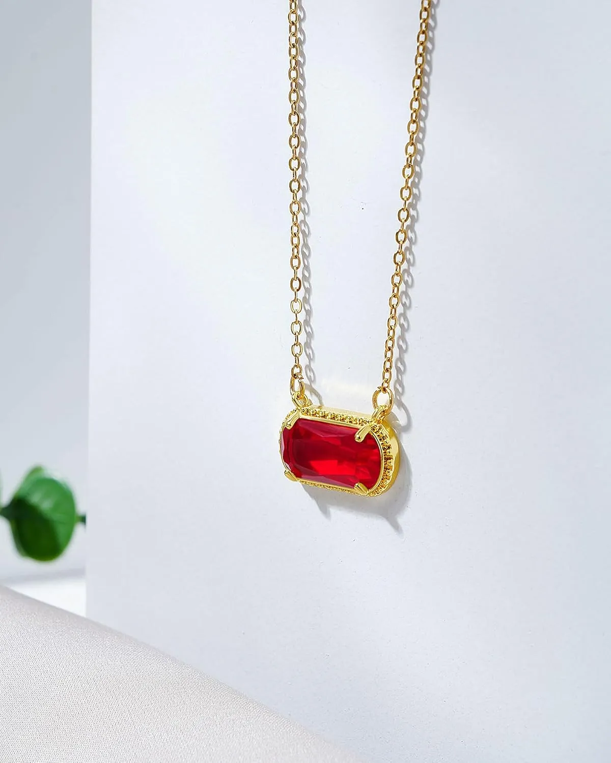 Lourny Gemstone Birthstone Pendant Layered Necklace for Women Trendy, 18K Gold Plated Paperclip Chain Preppy Choker Charm Necklace for Women Wife Jewelry