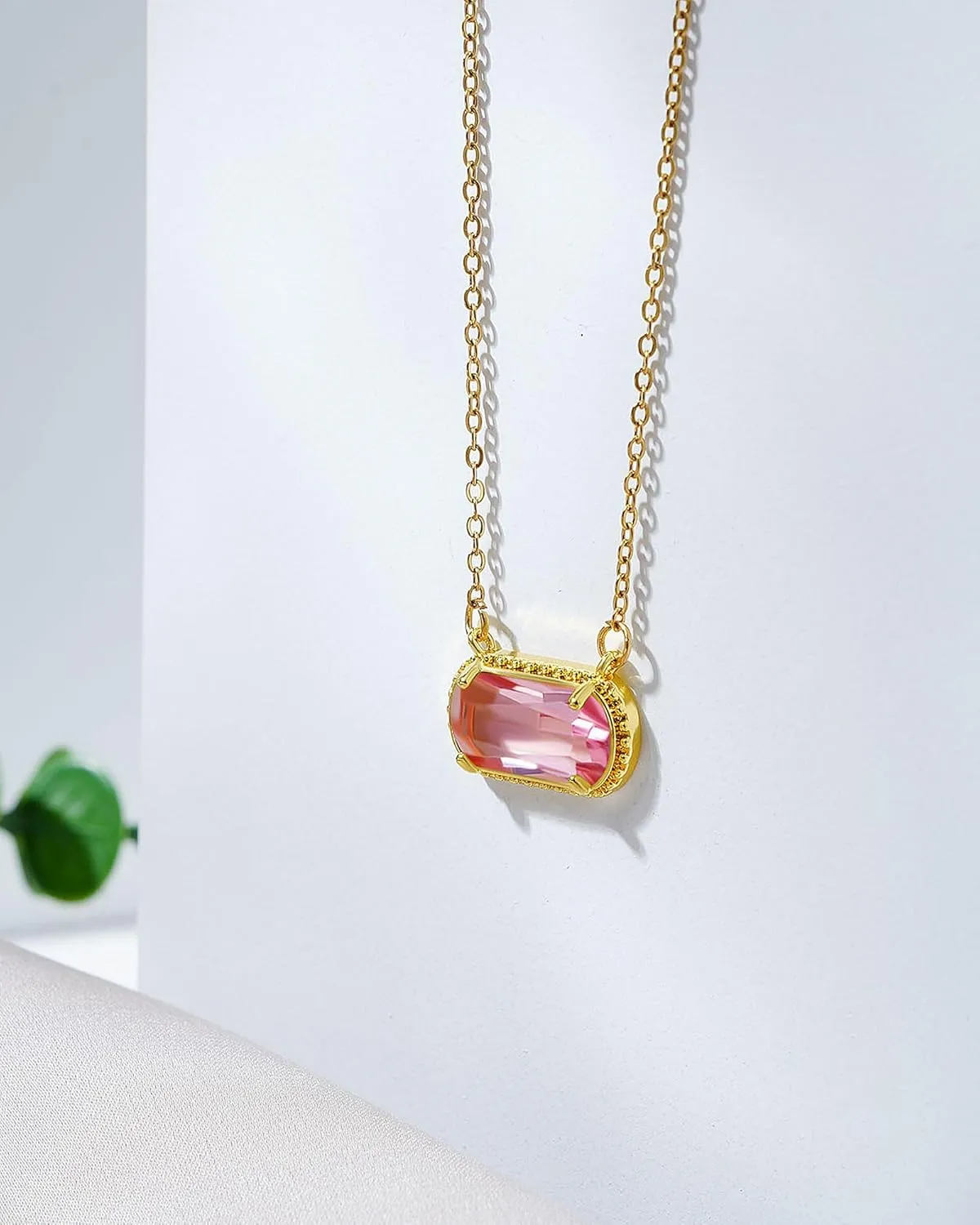 Lourny Gemstone Birthstone Pendant Layered Necklace for Women Trendy, 18K Gold Plated Paperclip Chain Preppy Choker Charm Necklace for Women Wife Jewelry