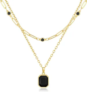 Lourny Gold Layered Crystal Necklace for Women, 18K Gold Plated Choker Emerald Green Dainty Chain Trendy Statement Necklace Jewelry for Women Gifts