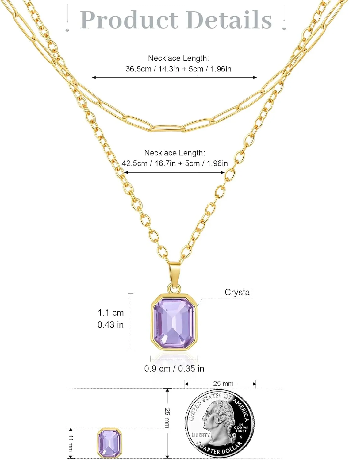 Lourny Gold Layered Crystal Necklace for Women, 18K Gold Plated Choker Emerald Green Dainty Chain Trendy Statement Necklace Jewelry for Women Gifts