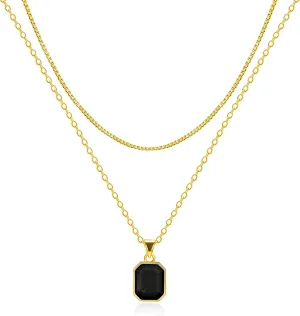 Lourny Gold Layered Crystal Necklace for Women, 18K Gold Plated Choker Emerald Green Dainty Chain Trendy Statement Necklace Jewelry for Women Gifts