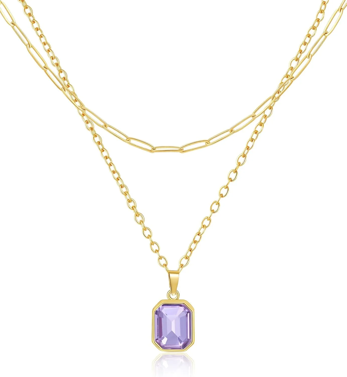 Lourny Gold Layered Crystal Necklace for Women, 18K Gold Plated Choker Emerald Green Dainty Chain Trendy Statement Necklace Jewelry for Women Gifts
