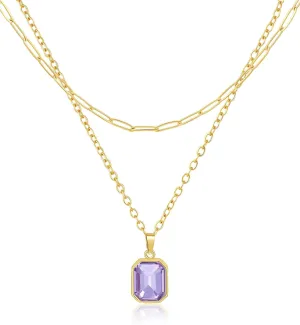 Lourny Gold Layered Crystal Necklace for Women, 18K Gold Plated Choker Emerald Green Dainty Chain Trendy Statement Necklace Jewelry for Women Gifts