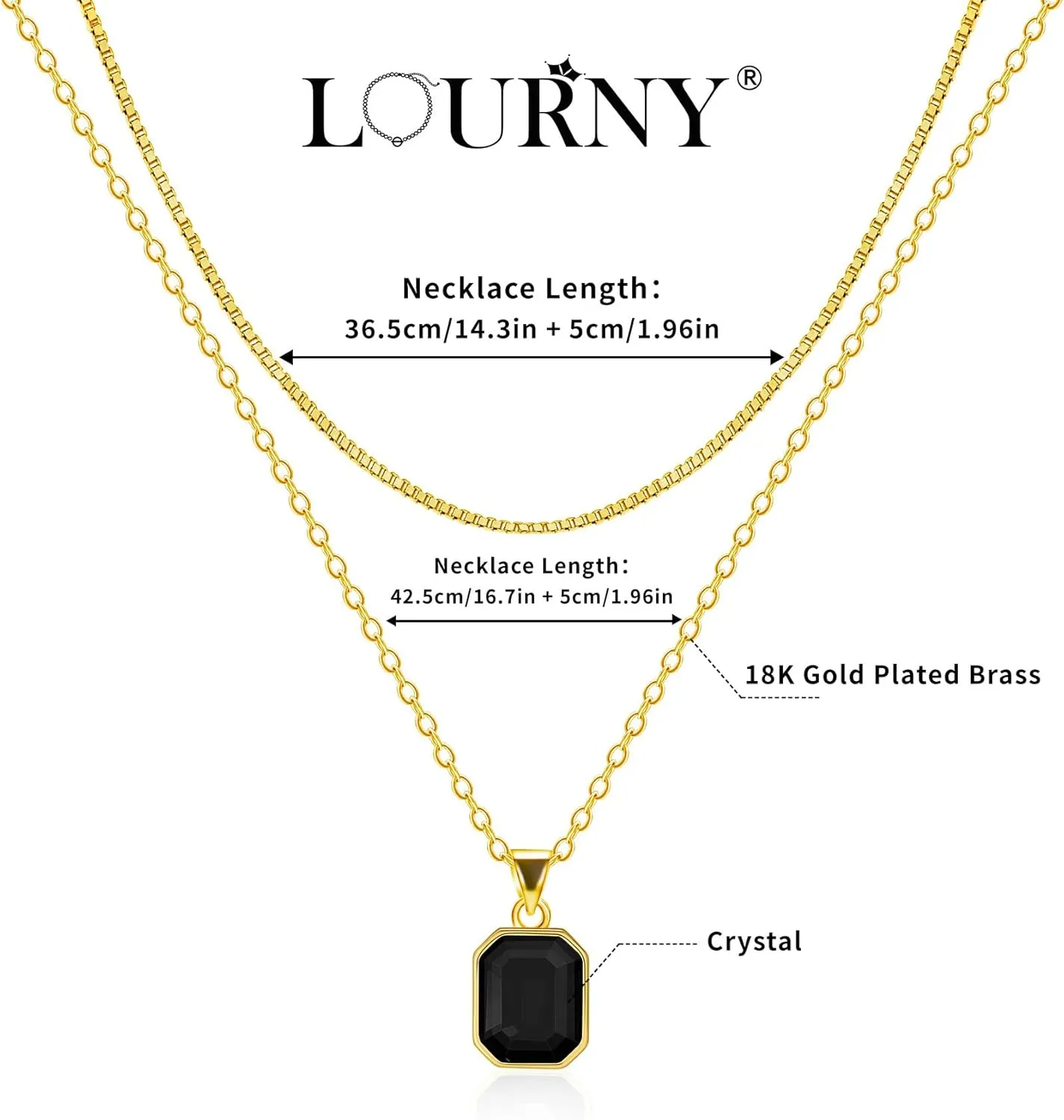 Lourny Gold Layered Crystal Necklace for Women, 18K Gold Plated Choker Emerald Green Dainty Chain Trendy Statement Necklace Jewelry for Women Gifts