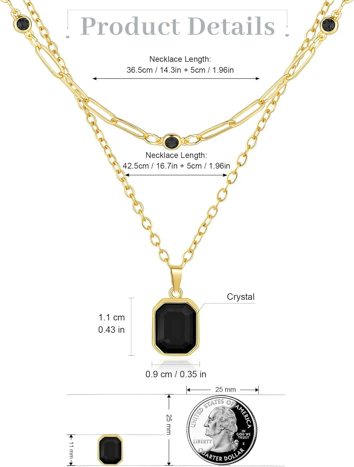 Lourny Gold Layered Crystal Necklace for Women, 18K Gold Plated Choker Emerald Green Dainty Chain Trendy Statement Necklace Jewelry for Women Gifts
