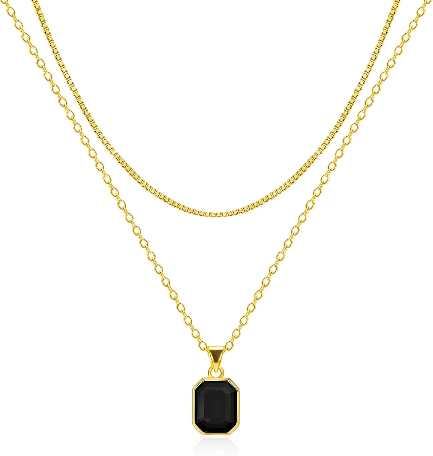 Lourny Gold Layered Crystal Necklace for Women, 18K Gold Plated Choker Emerald Green Dainty Chain Trendy Statement Necklace Jewelry for Women Gifts