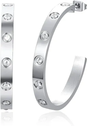 Love Friendship Hoop Earrings Set for Women 18K Gold and Silver Stainless Steel with Cubic Zirconia Stones Jewelry