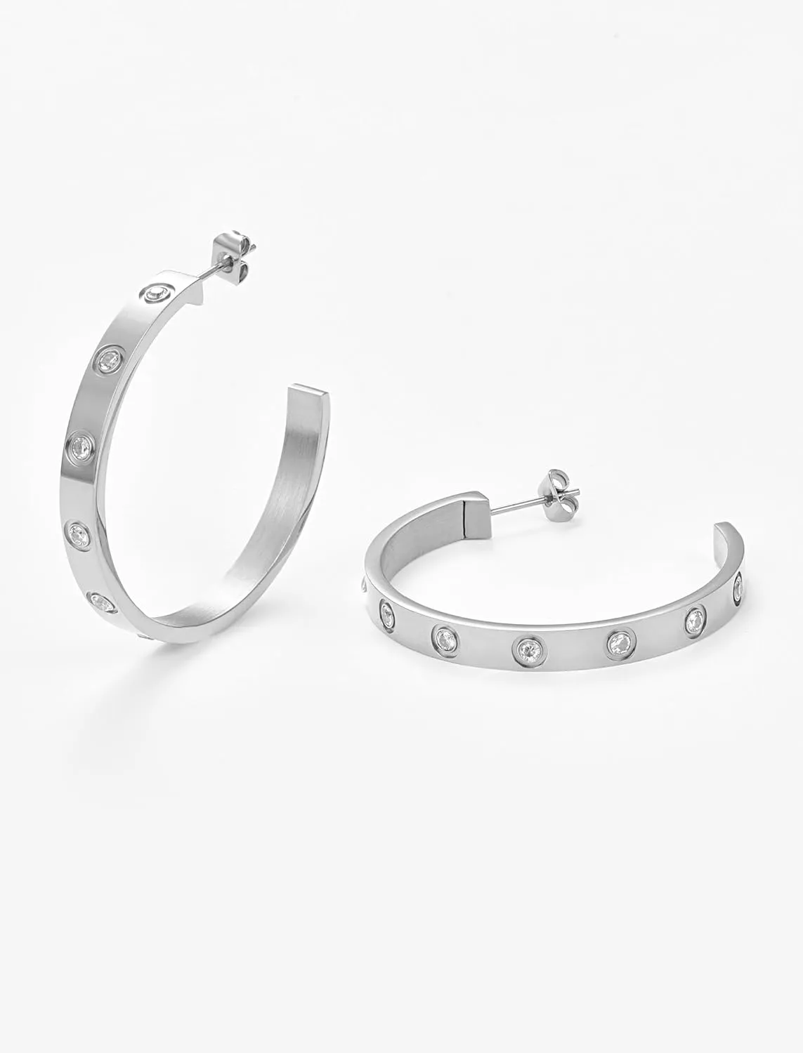 Love Friendship Hoop Earrings Set for Women 18K Gold and Silver Stainless Steel with Cubic Zirconia Stones Jewelry