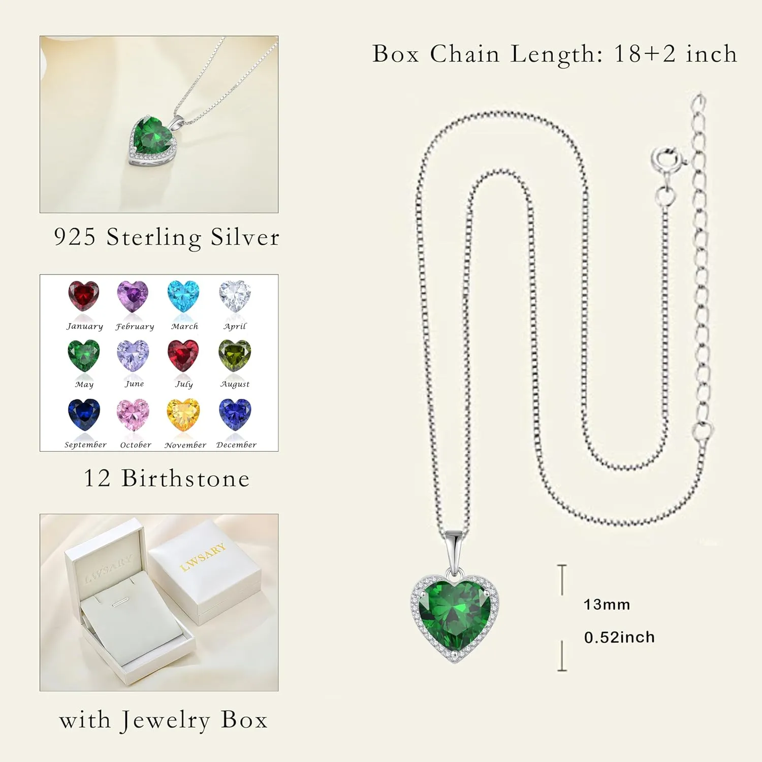 Love Heart Necklace 925 Sterling Silver Simple Halo Solitaire Pendant Birthstone Jewelry for Women