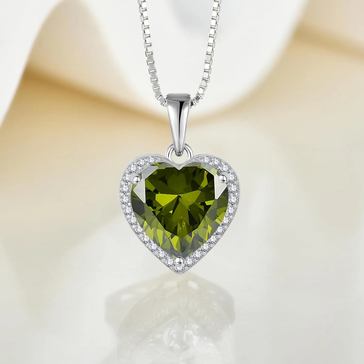 Love Heart Necklace 925 Sterling Silver Simple Halo Solitaire Pendant Birthstone Jewelry for Women