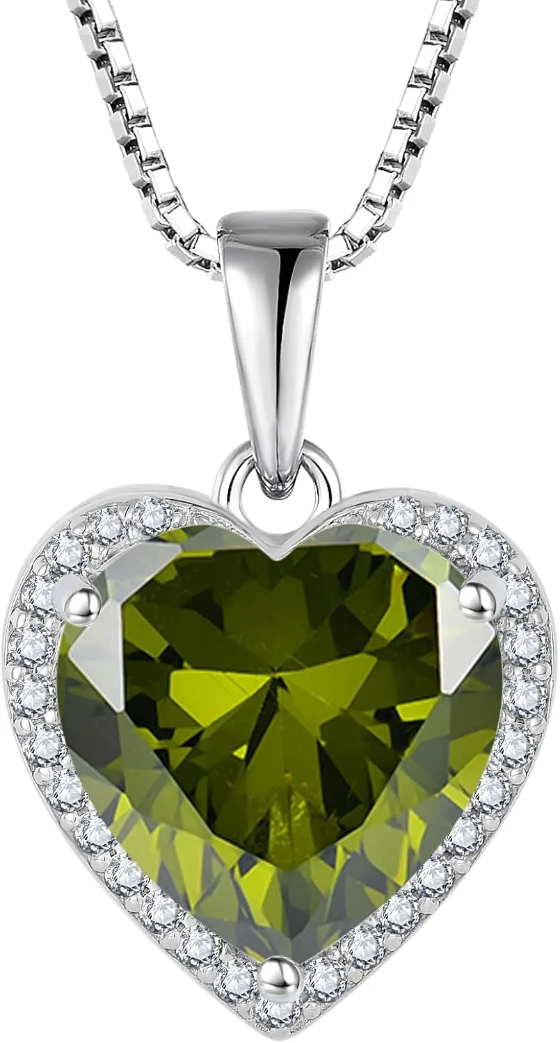 Love Heart Necklace 925 Sterling Silver Simple Halo Solitaire Pendant Birthstone Jewelry for Women