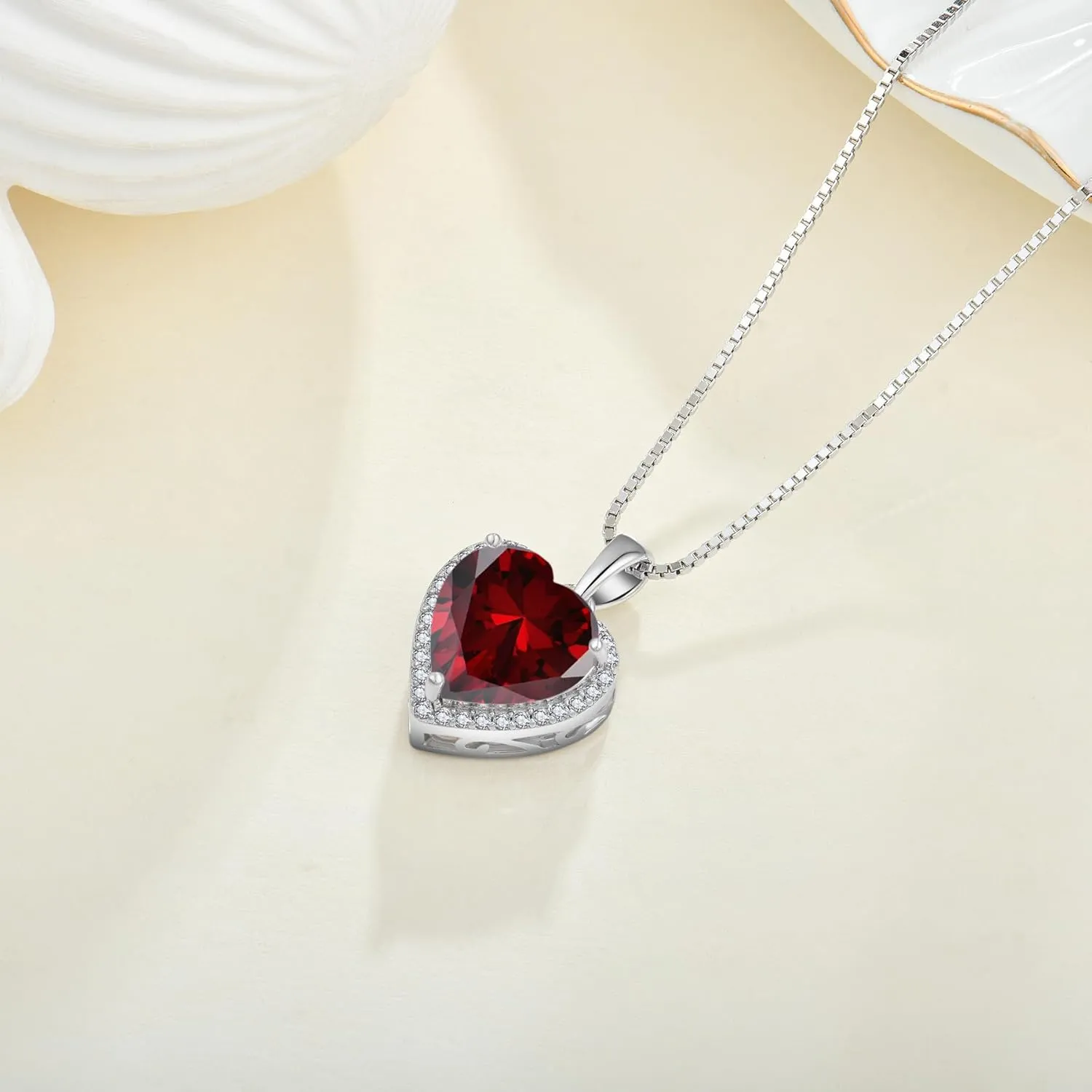 Love Heart Necklace 925 Sterling Silver Simple Halo Solitaire Pendant Birthstone Jewelry for Women