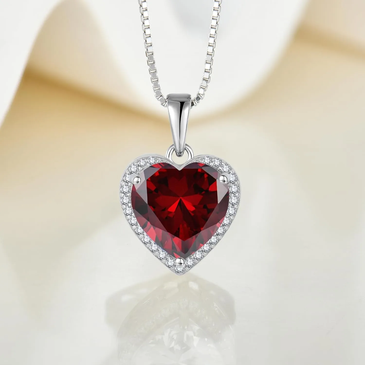 Love Heart Necklace 925 Sterling Silver Simple Halo Solitaire Pendant Birthstone Jewelry for Women