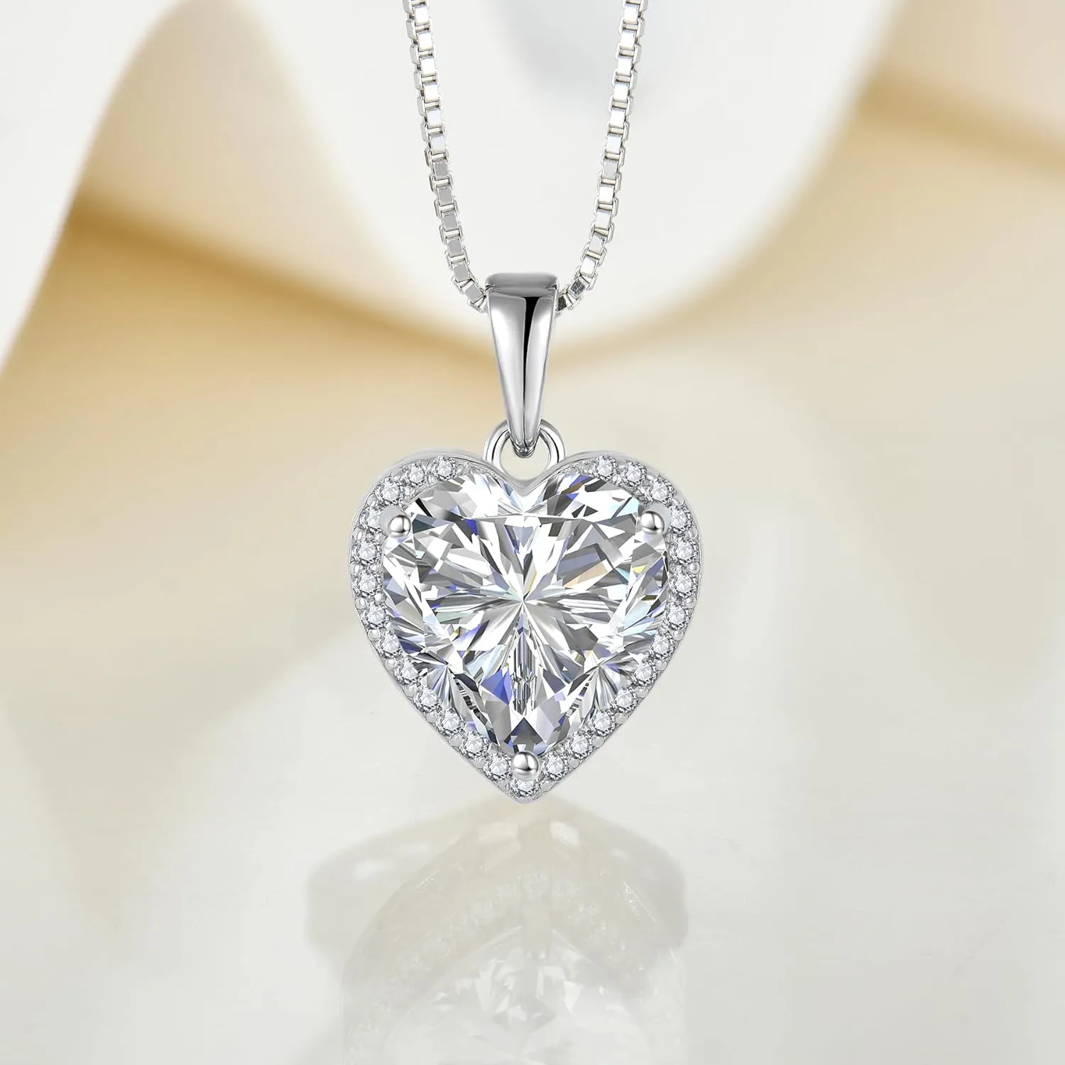 Love Heart Necklace 925 Sterling Silver Simple Halo Solitaire Pendant Birthstone Jewelry for Women