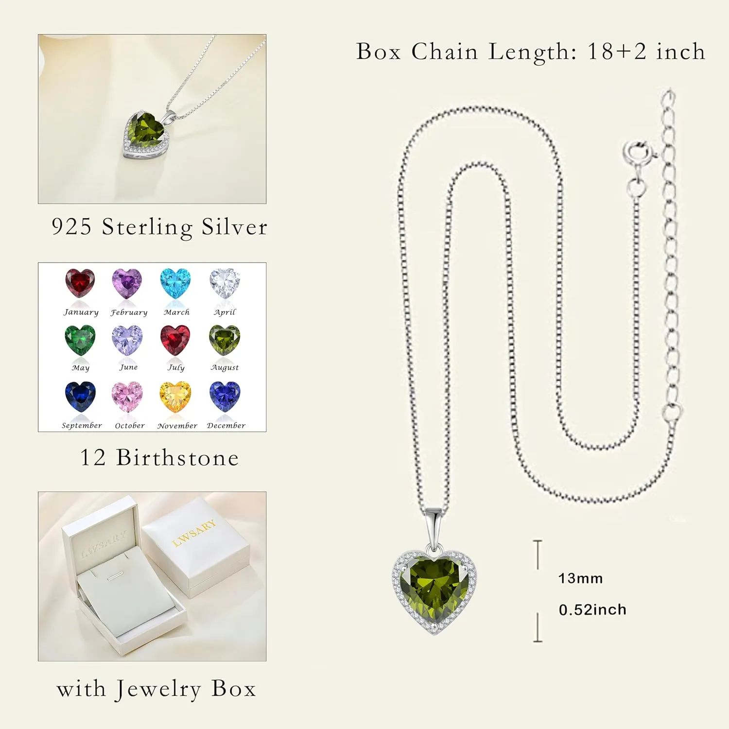 Love Heart Necklace 925 Sterling Silver Simple Halo Solitaire Pendant Birthstone Jewelry for Women