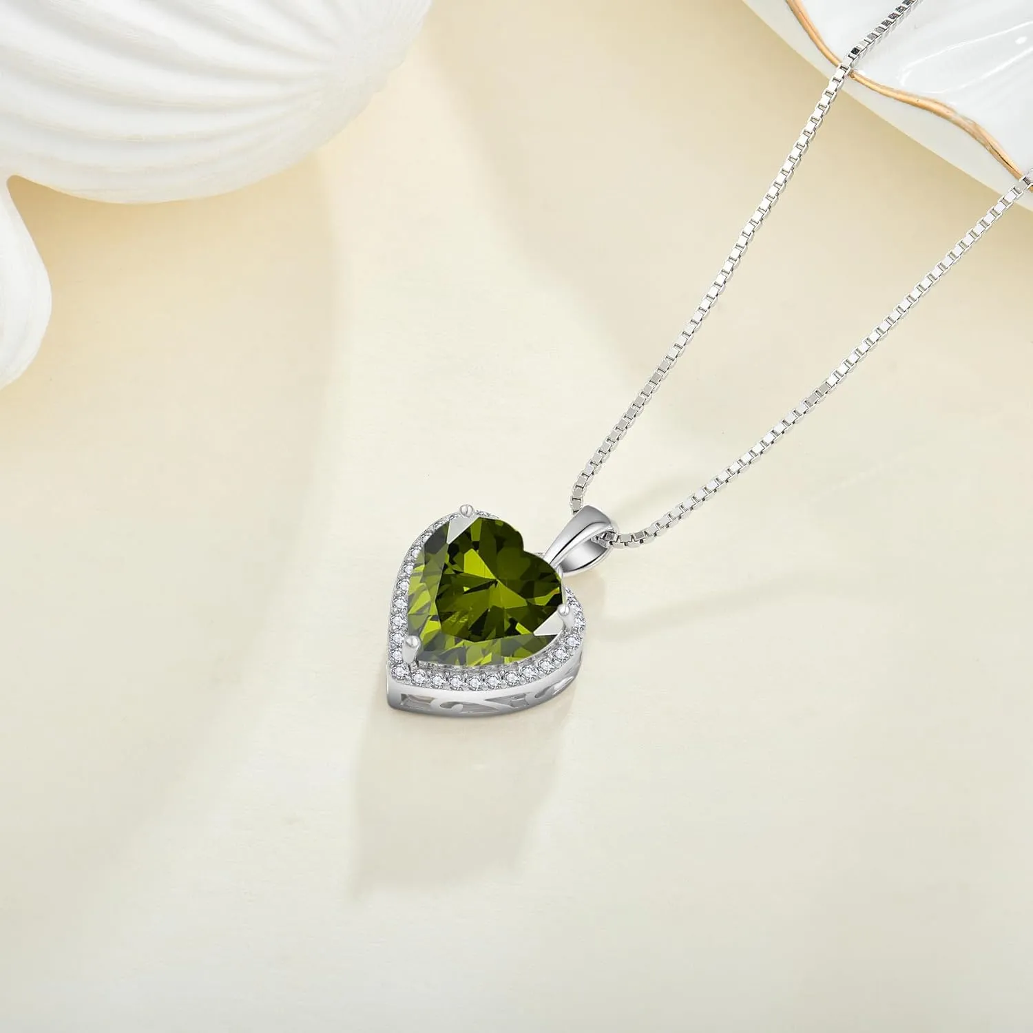 Love Heart Necklace 925 Sterling Silver Simple Halo Solitaire Pendant Birthstone Jewelry for Women