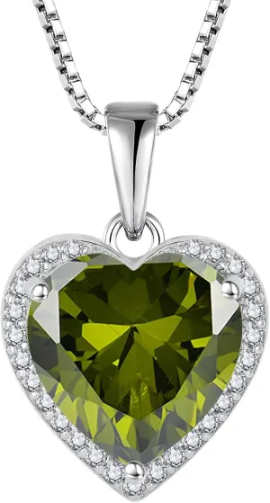 Love Heart Necklace 925 Sterling Silver Simple Halo Solitaire Pendant Birthstone Jewelry for Women