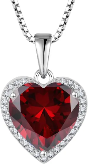 Love Heart Necklace 925 Sterling Silver Simple Halo Solitaire Pendant Birthstone Jewelry for Women
