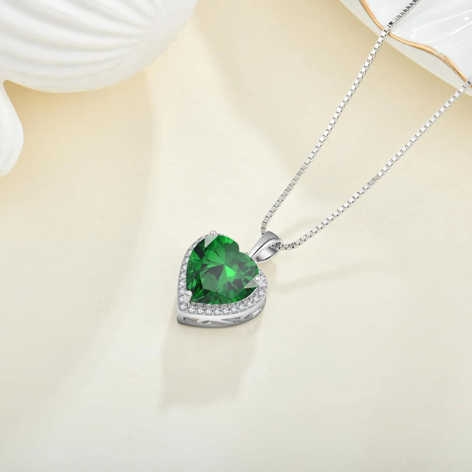 Love Heart Necklace 925 Sterling Silver Simple Halo Solitaire Pendant Birthstone Jewelry for Women