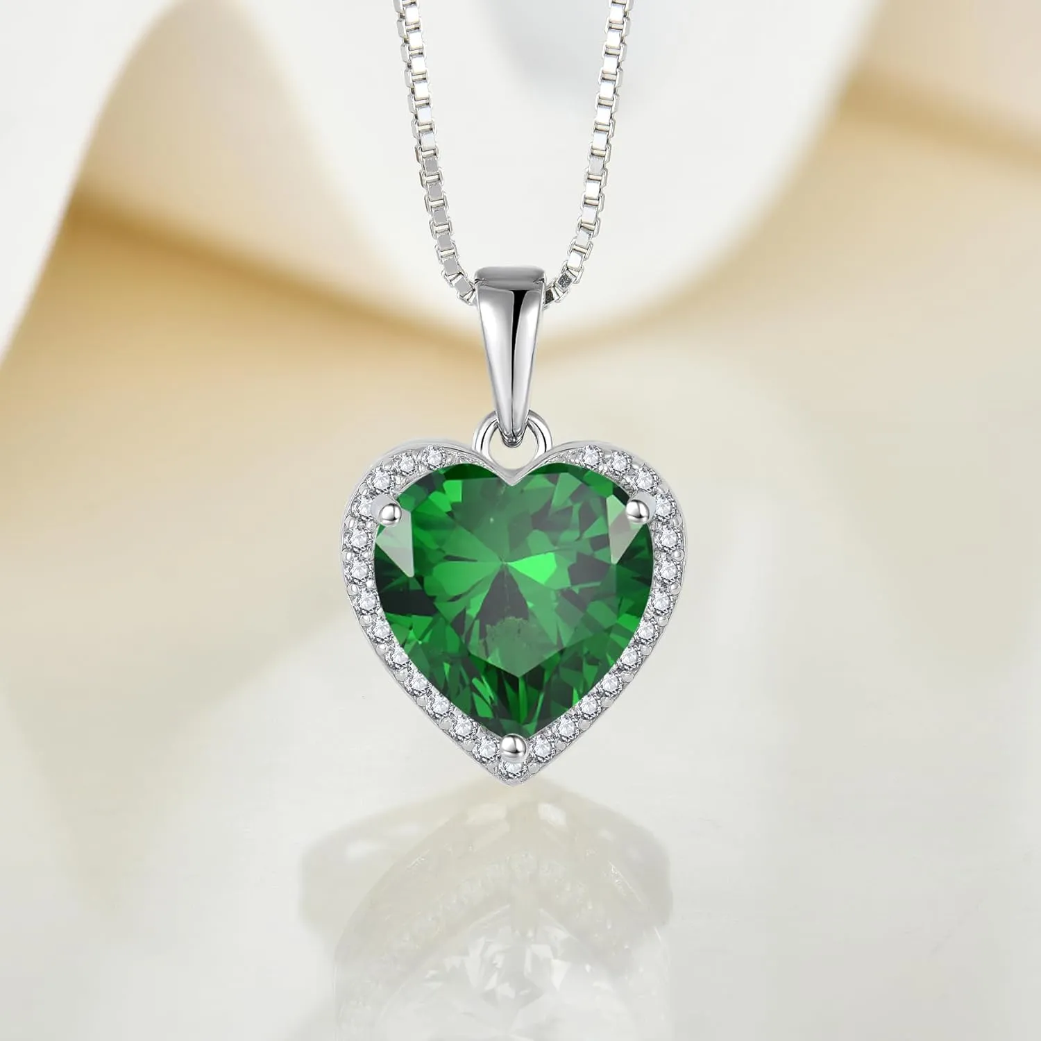 Love Heart Necklace 925 Sterling Silver Simple Halo Solitaire Pendant Birthstone Jewelry for Women