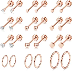 LOYALLOOK 12Pairs Cartilage Earrings Tiny Stud Earring for Women Gold Plated Stainless Steel Earrings set Sets for Multiple Piercing