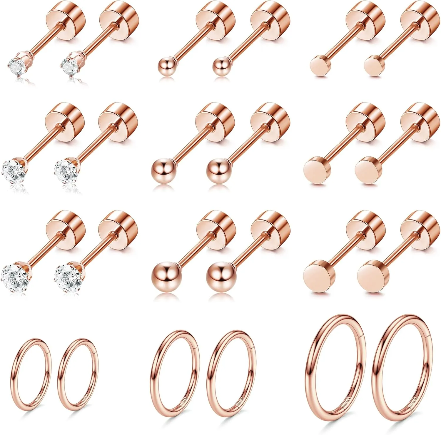 LOYALLOOK 12Pairs Cartilage Earrings Tiny Stud Earring for Women Gold Plated Stainless Steel Earrings set Sets for Multiple Piercing