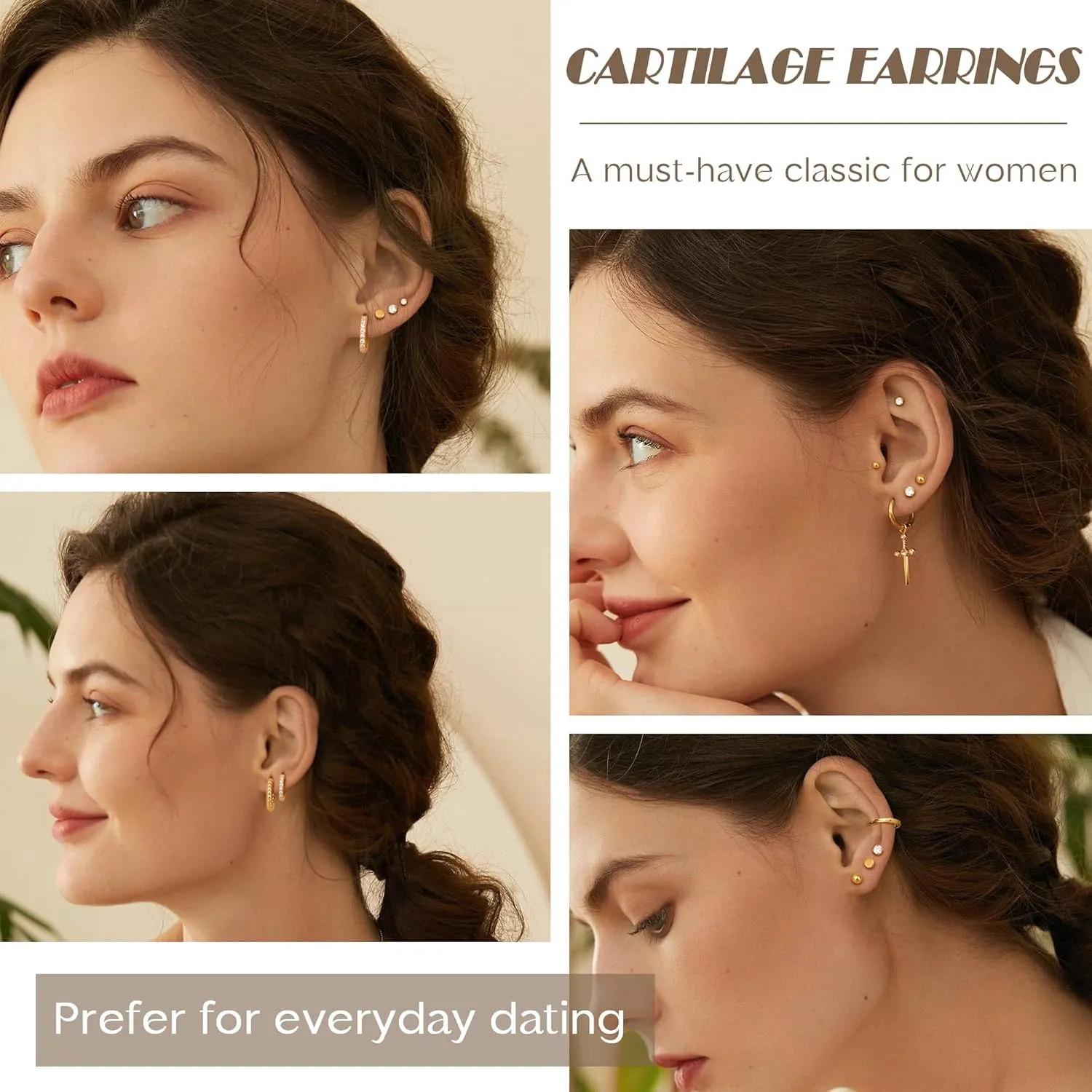 LOYALLOOK 14K Gold Plated Flat Back Earrings for Women Men Gold Cartilage Earring Sets for Multiple Piercing 20G Stainless Steel Earrings Hypoallergenic Small Hoop Ball CZ Flatback Stud Earrings