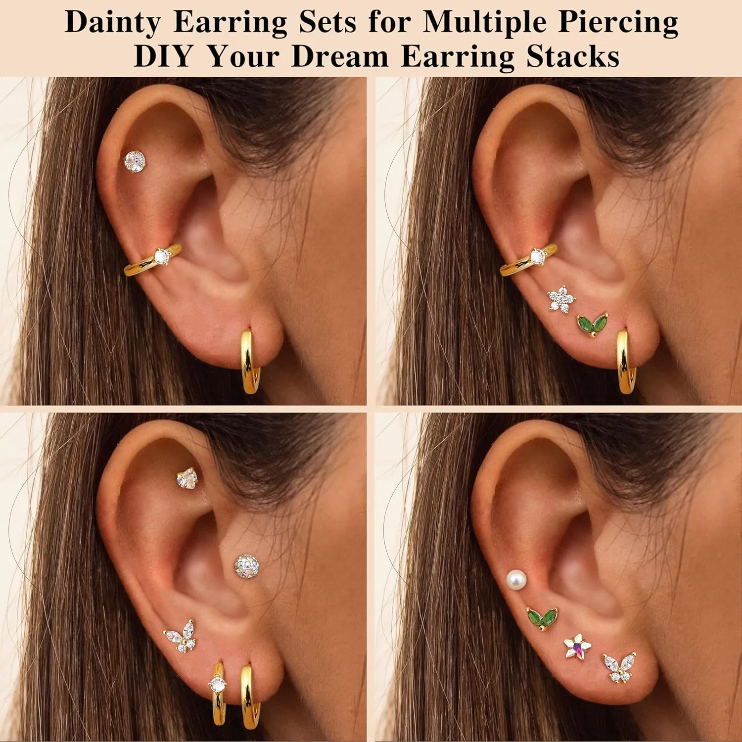 LOYALLOOK Gold Flat Back Earrings for Women Hypoallergenic Surgical Stainless Steel Earrings for Sensitive Ears Cartilage Earring Sets for Multiple Piercing Trendy Flatback Earrings Studs Small Hoop