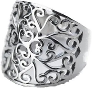 LRESJJIUJ 925 Sterling Silver Carved Ring, Bohemian Ethnic Style Hollowed Out Vintage Pattern Flower Ring Design Unique Ring Eternal Wedding Ring for Women(Size 7)