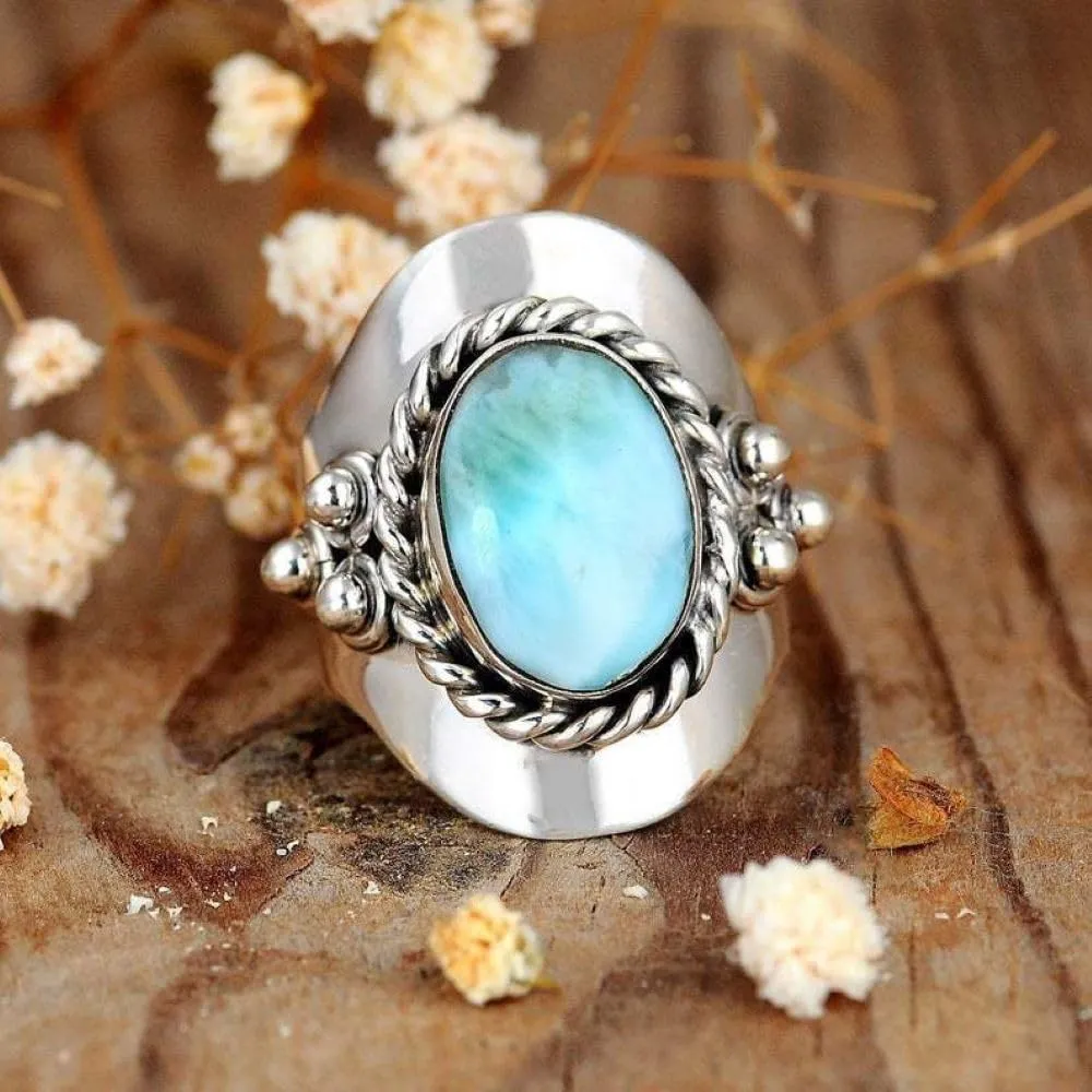 LRGKMCWTOB 925 Silver Ring Bohemian Jewelry Emerald Ring Silver Bohemia Turquoise Ring Women Oval Gemstone Boho Jewelry Vintage Sterling Silver Ring Turquoise Moonstone RingsSize 11