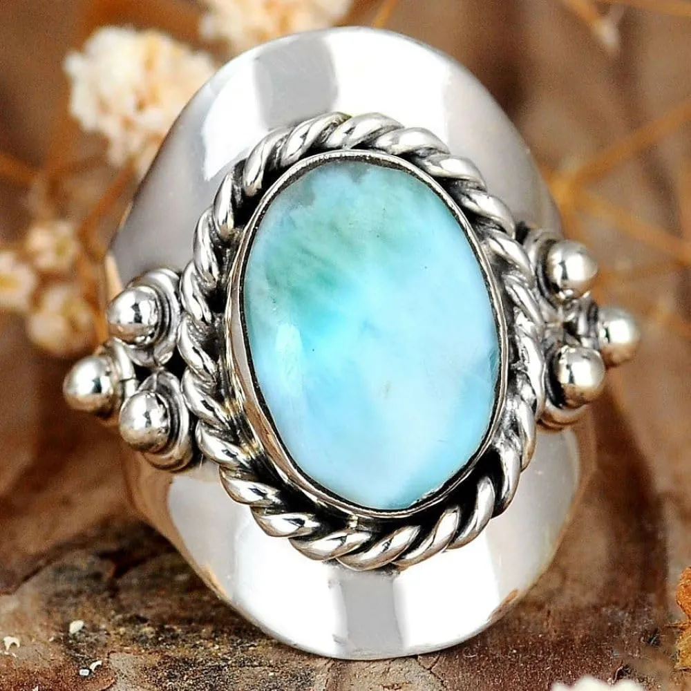 LRGKMCWTOB 925 Silver Ring Bohemian Jewelry Emerald Ring Silver Bohemia Turquoise Ring Women Oval Gemstone Boho Jewelry Vintage Sterling Silver Ring Turquoise Moonstone RingsSize 11