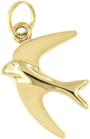 Lucchetta - Yellow Gold Swallow Wings of Freedom Pendant: Symbol of Journey and Homecoming, Womens 14k Charms for Necklaces and Chains
