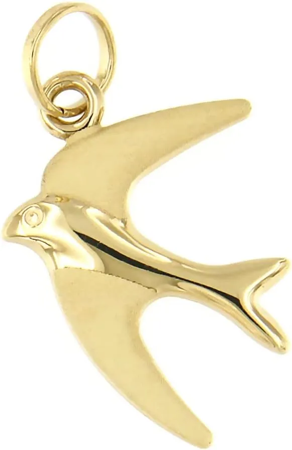 Lucchetta - Yellow Gold Swallow Wings of Freedom Pendant: Symbol of Journey and Homecoming, Womens 14k Charms for Necklaces and Chains