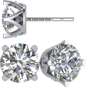 Lucita Simulated Diamond Stud Earrings with Solid 14K Gold Posts & Sterling Silver Basket, 3 & 4 Prongs