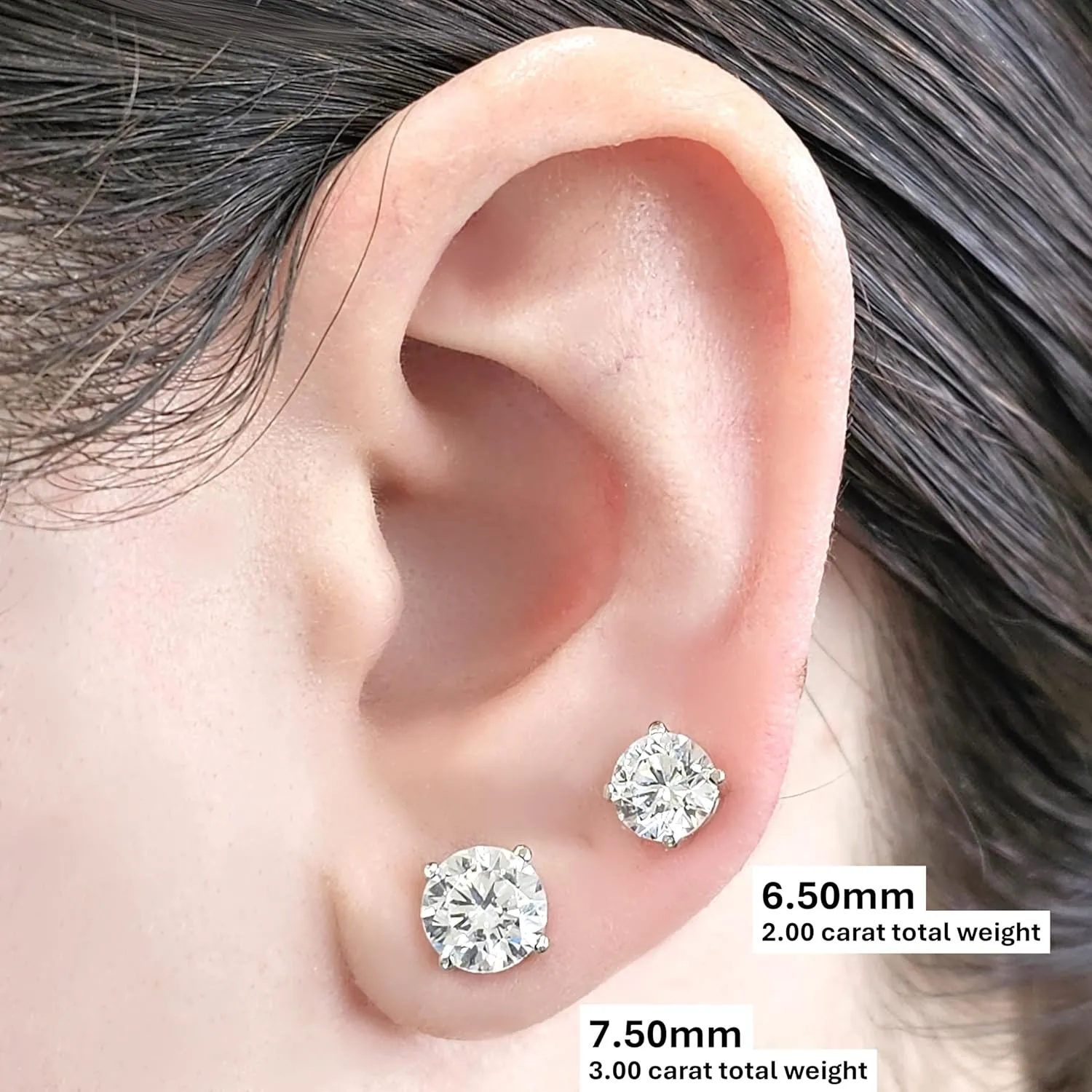 Lucita Simulated Diamond Stud Earrings with Solid 14K Gold Posts & Sterling Silver Basket, 3 & 4 Prongs