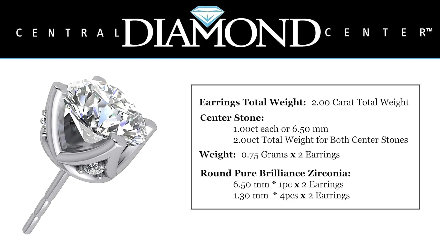 Lucita Simulated Diamond Stud Earrings with Solid 14K Gold Posts & Sterling Silver Basket, 3 & 4 Prongs