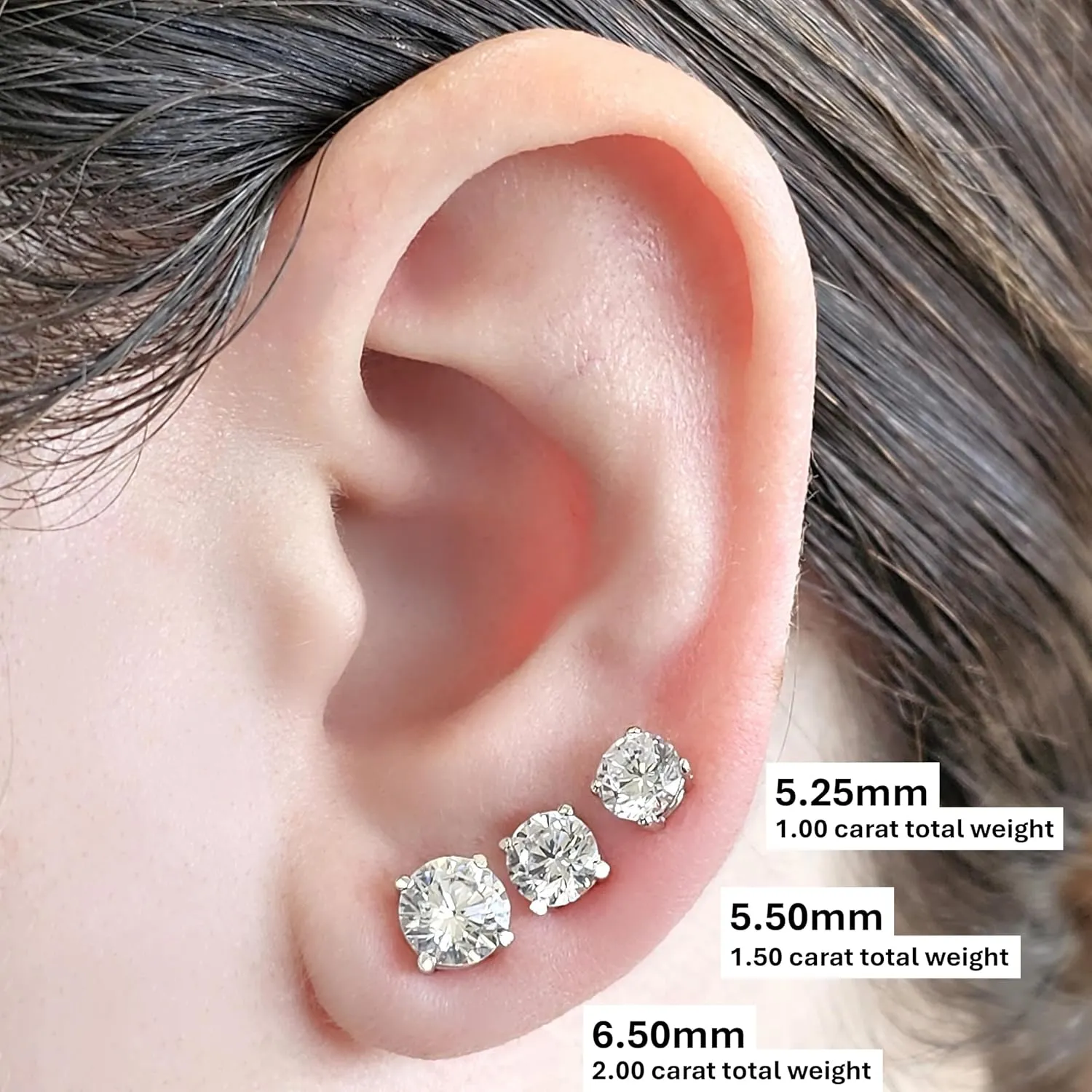 Lucita Simulated Diamond Stud Earrings with Solid 14K Gold Posts & Sterling Silver Basket, 3 & 4 Prongs