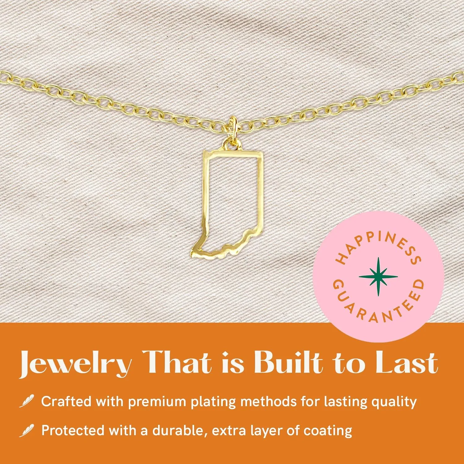 Lucky Feather State Necklace 14K Gold-Dipped Pendant on Adjustable 16-18 Chain