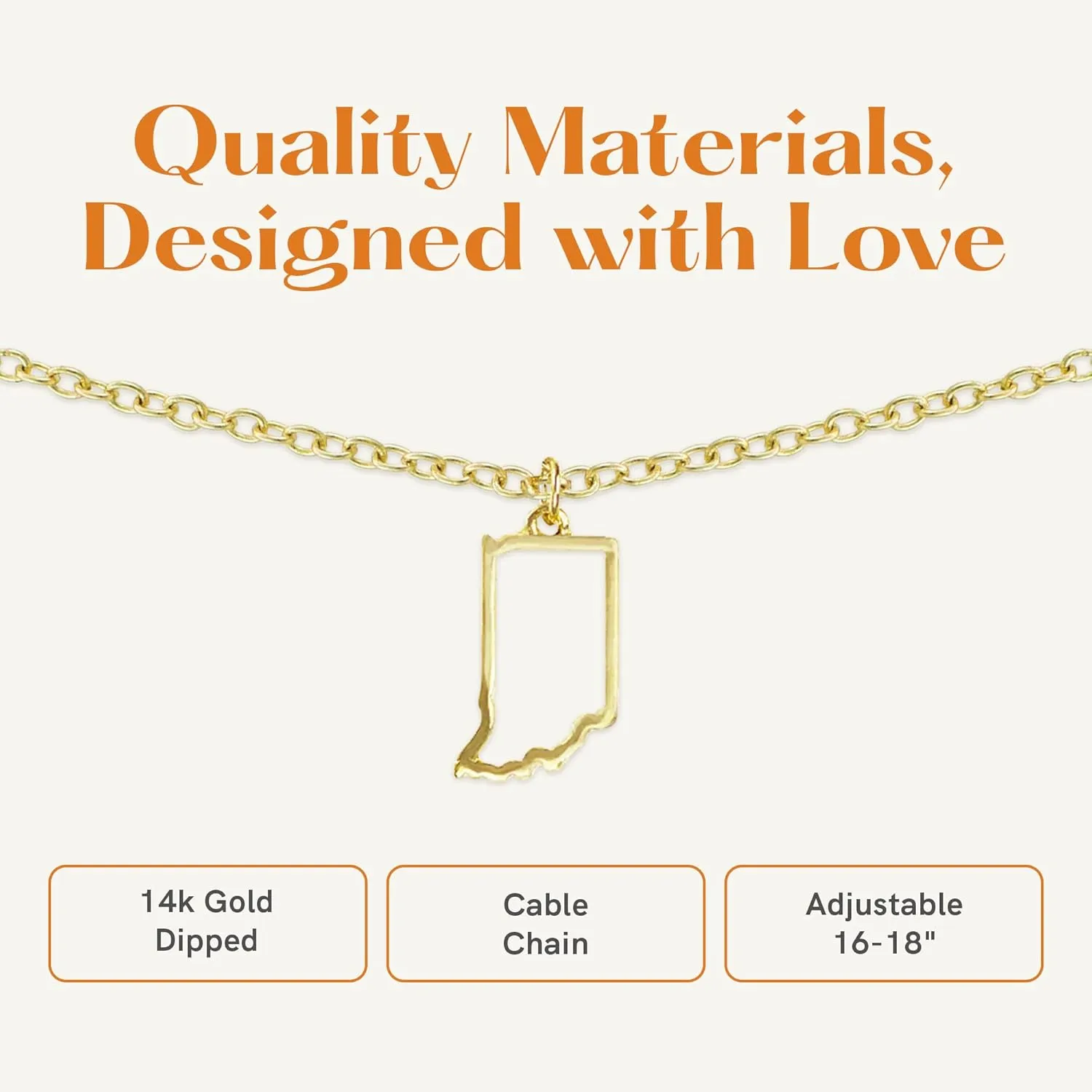 Lucky Feather State Necklace 14K Gold-Dipped Pendant on Adjustable 16-18 Chain