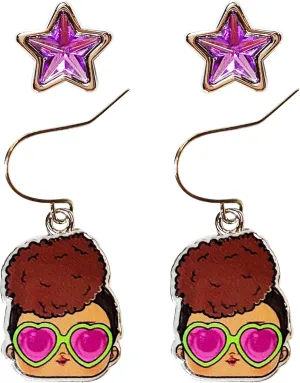 LUV HER LOL Hypoallergenic Earrings for Girls 1 Star Stud Earrings 1 Fishhook Drop Toddler Earrings Sets with Charms One Size Fits All Cute Jewelry Accessories for Girls Ages 4 