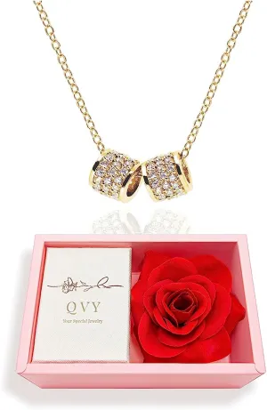 Luxury 2 Pave Ring Pendant Necklace for Women 14K Gold Plated Stainless Steel Jewelry Dainty Cubic Zirconia Cylinder Circle Necklace Holiday Birthday Gifts [CLN-G-GW]